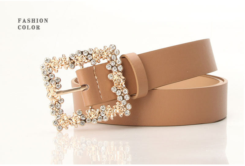 Alloy Rhinestone Pin Buckle Belt
