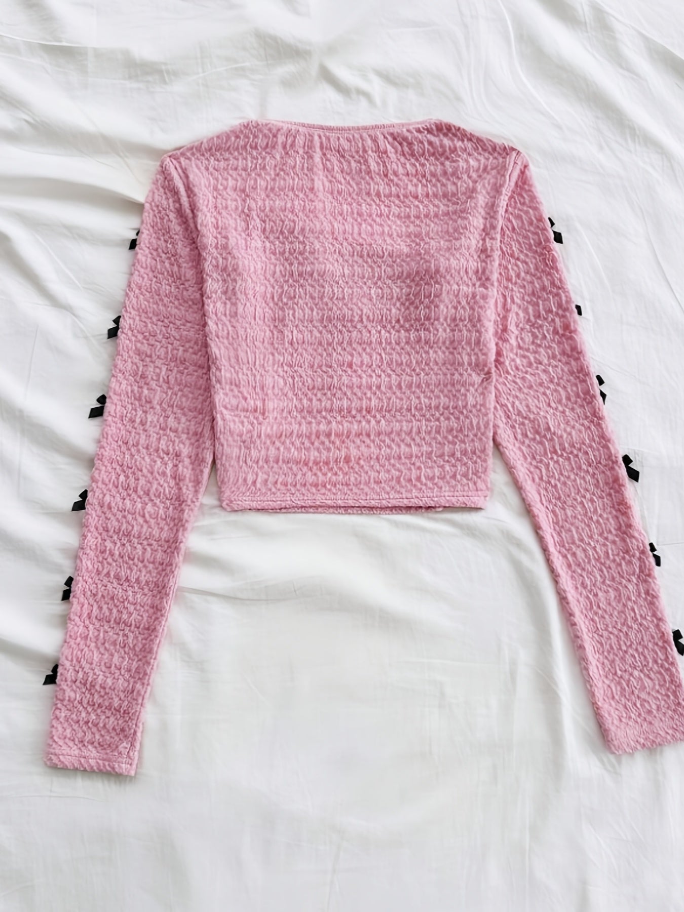 Women's Elegant Summer Crochet Blouse with Accents - Square Neck Long Sleeve Stretchy Top, Machine Washable Solid Color Shirt for Casual & Formal Wear, Textured Fashion, Comfortable Fit, Versatile Top, Lightweight Material, A