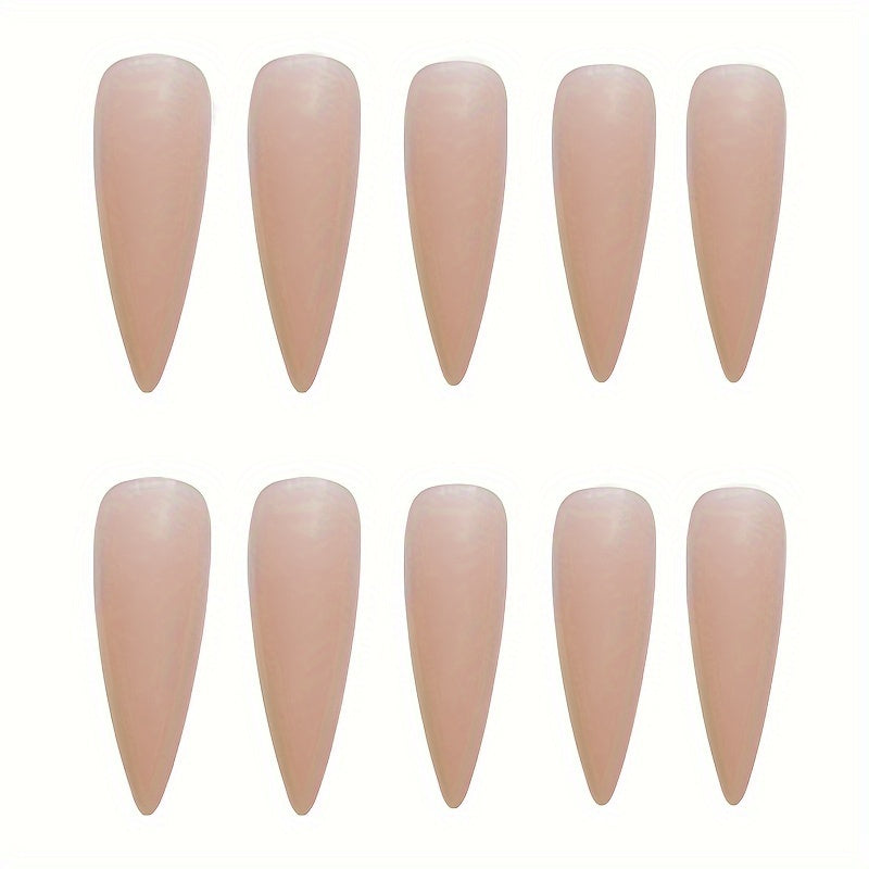 24pcs Long Stiletto Nude Nail Tips, Elegant Milk Tea Color Fake Nails Press-ons, Natural Looking Full Cover Artificial Nails for Office Wear