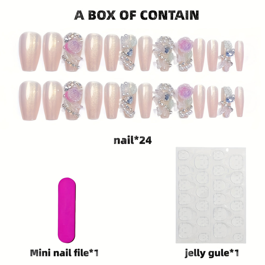 {24pcs} Shiny Flower Fake Nails