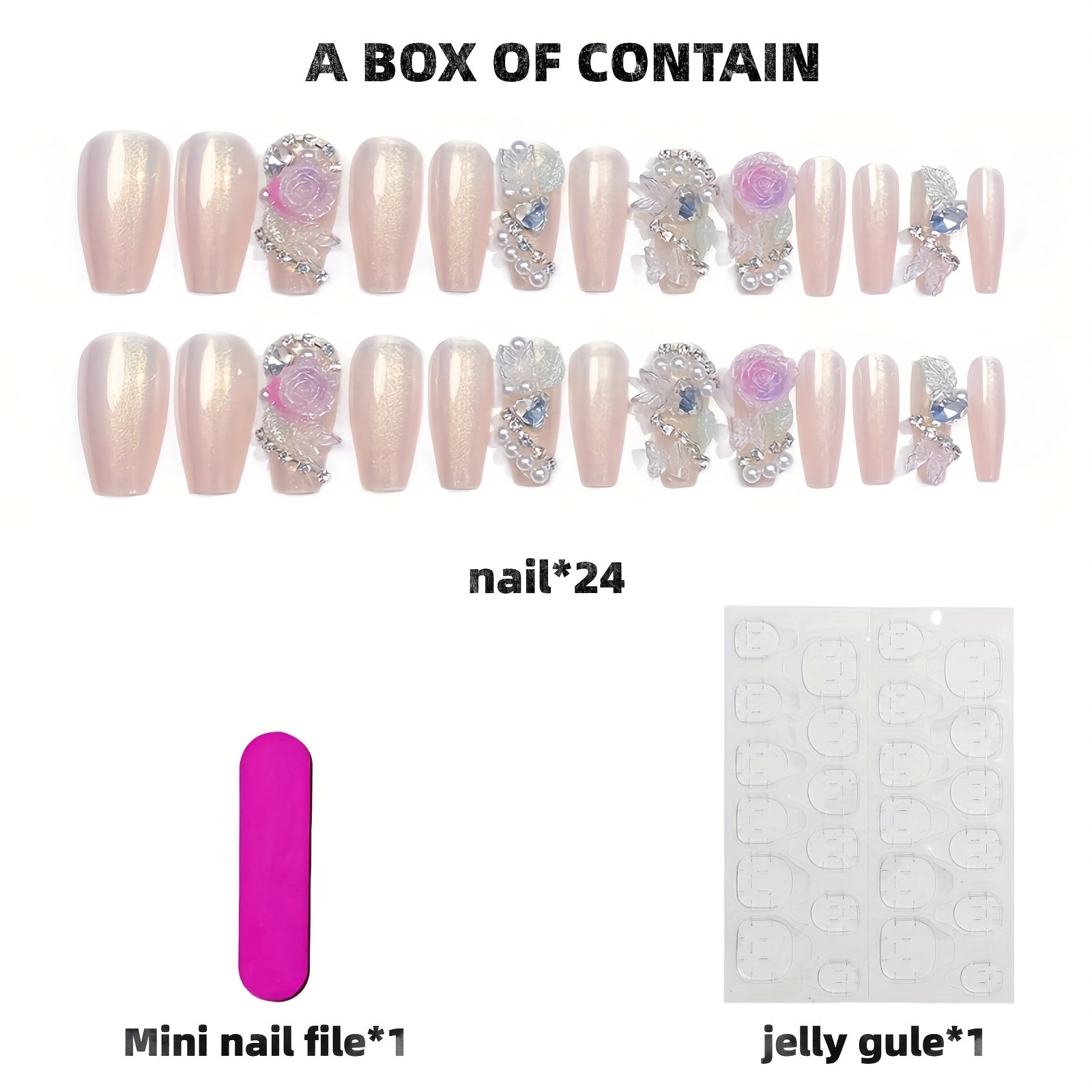 {24pcs} Shiny Flower Fake Nails