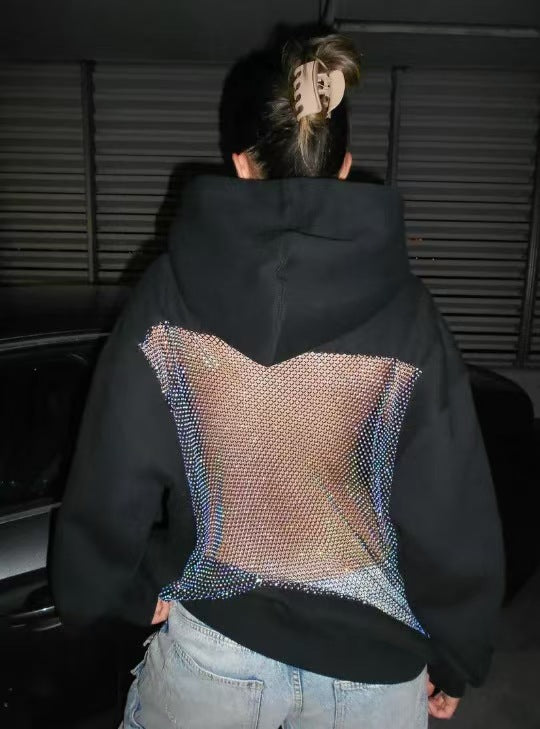 Semi-Sheer Mesh Hooded Sweatshirt