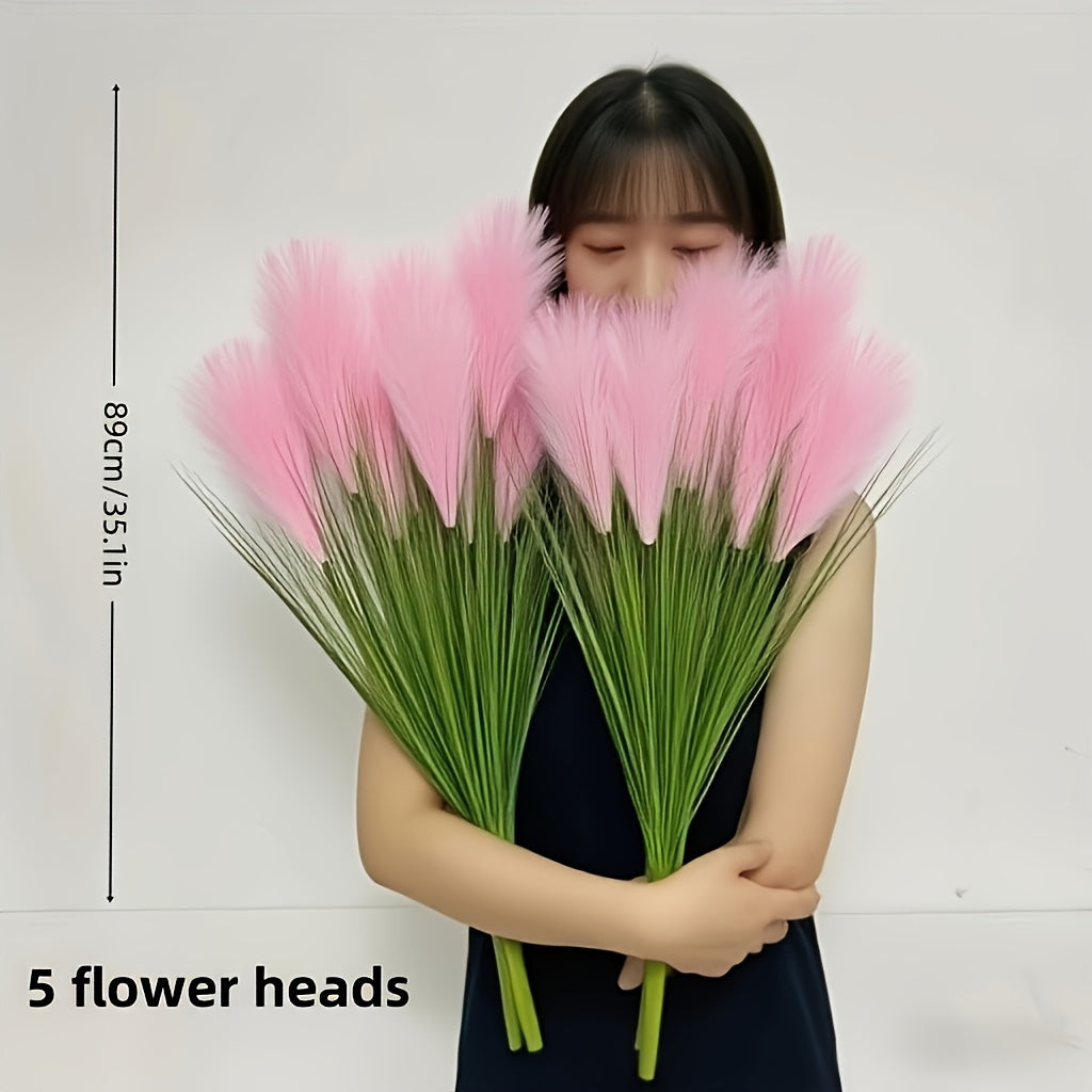 5-heads Super Healing Artificial Large Plaster Fox Grass Plant - 35 inches Tall