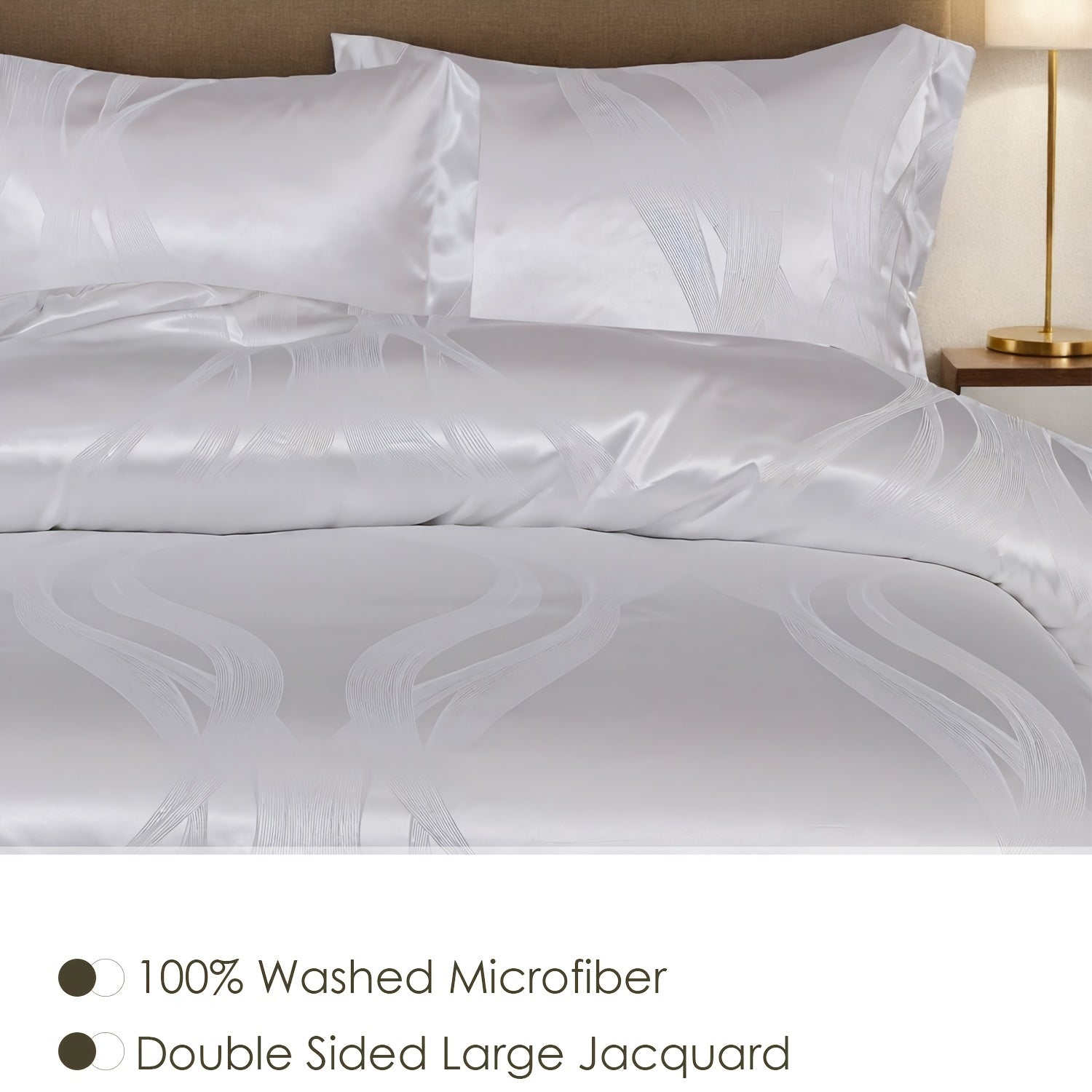 {3pcs} Golden/white Luxury Satin Jacquard Comforter Set