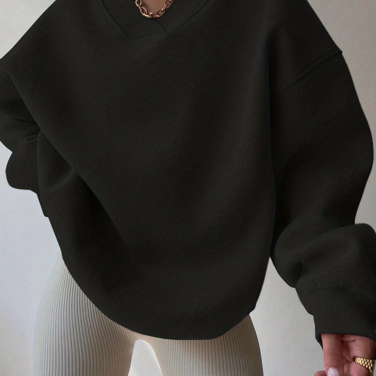 V-Neck Oversized Pullover Sweatshirt