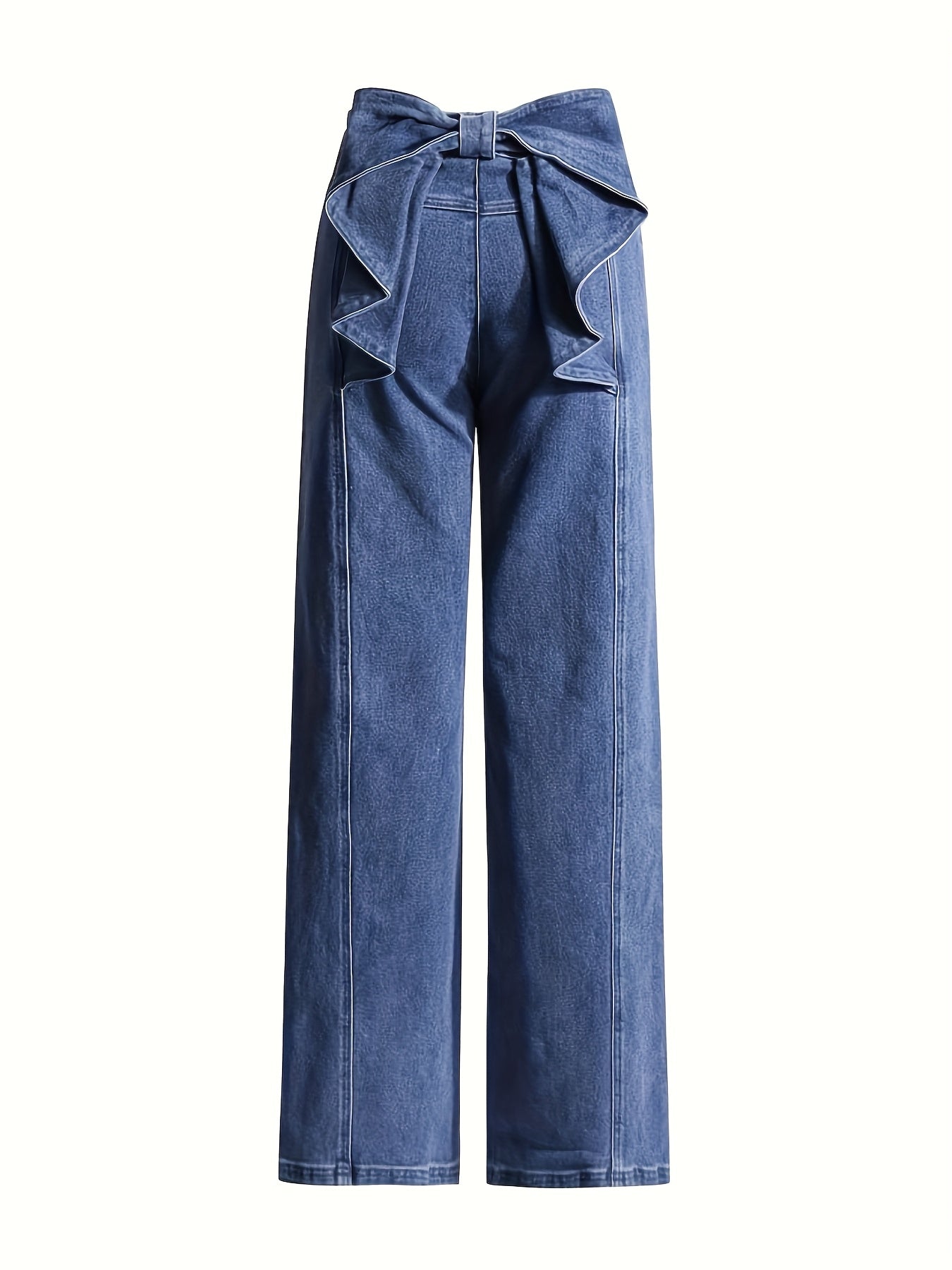 High-Waisted Wide-Leg Jeans with Oversized Back Bow