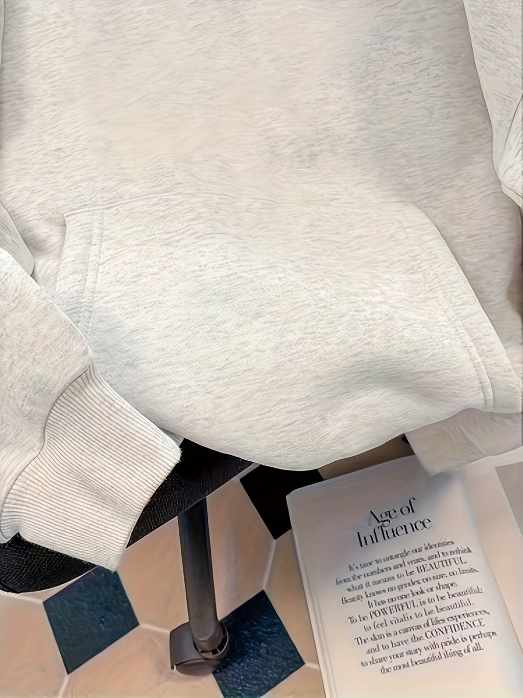 Oversized Hoodie - Light Green Geometric "I'm OK" Patchwork Print