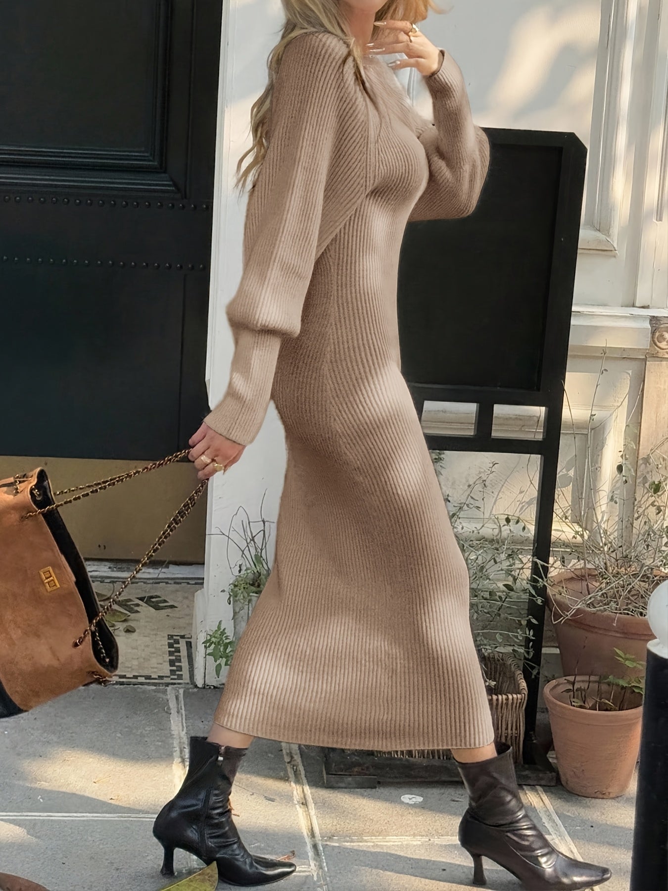 Women's Elegant V-Neck Maxi Dress - Winter Long Dress with V-Neck Bodice & Slim-Fit, Machine Washable Solid Color Dress for Weddings, Parties, - Versatile Fall Winter Wedding Guest Gown (LL168) - Non- Dress, No Bulk