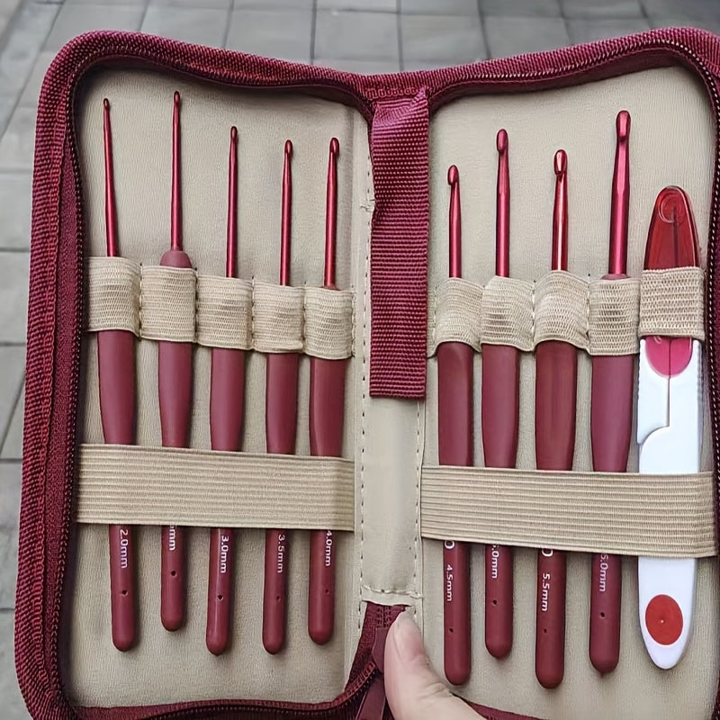 10pcs Crochet Set with Red Soft Handle