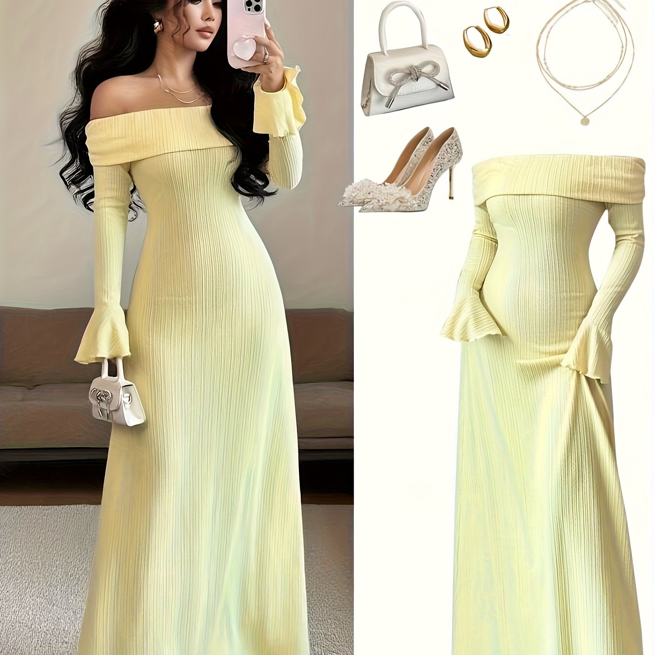 Elegant Off-the-Shoulder/One-Shoulder Long Sleeve Dress
