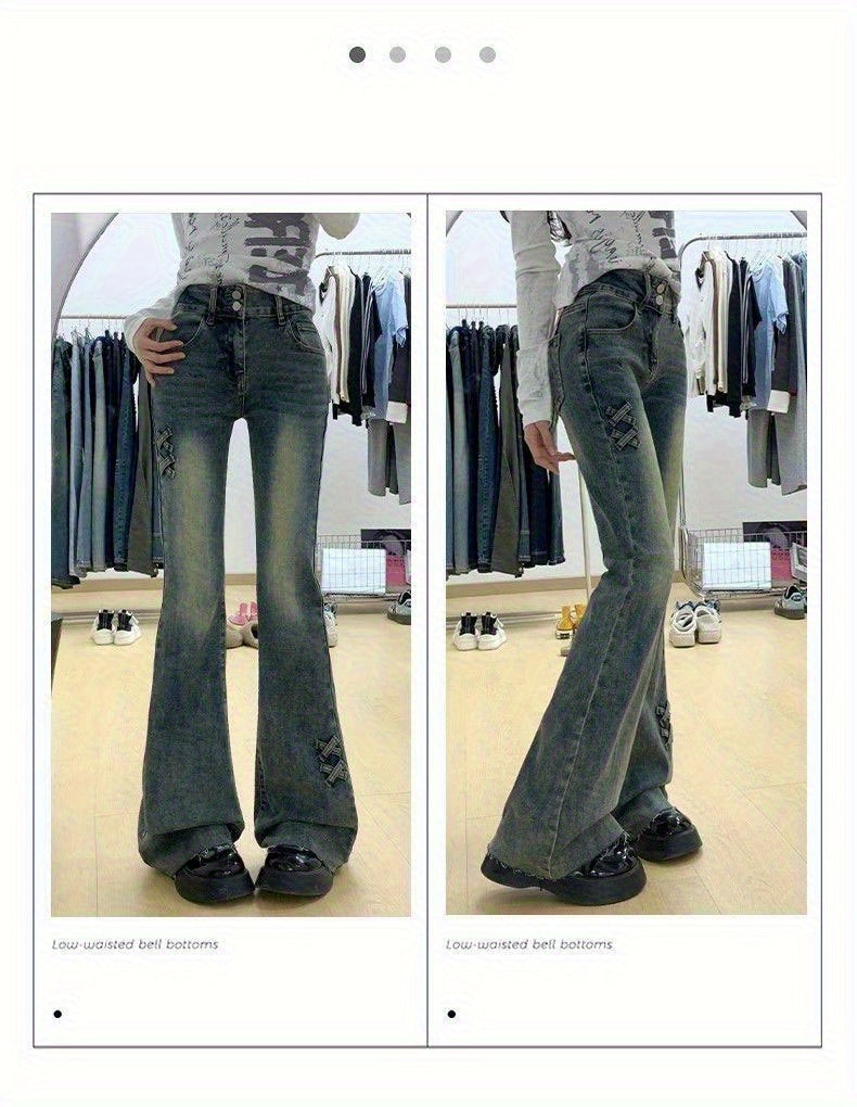 Retro Double Button Flared Jeans