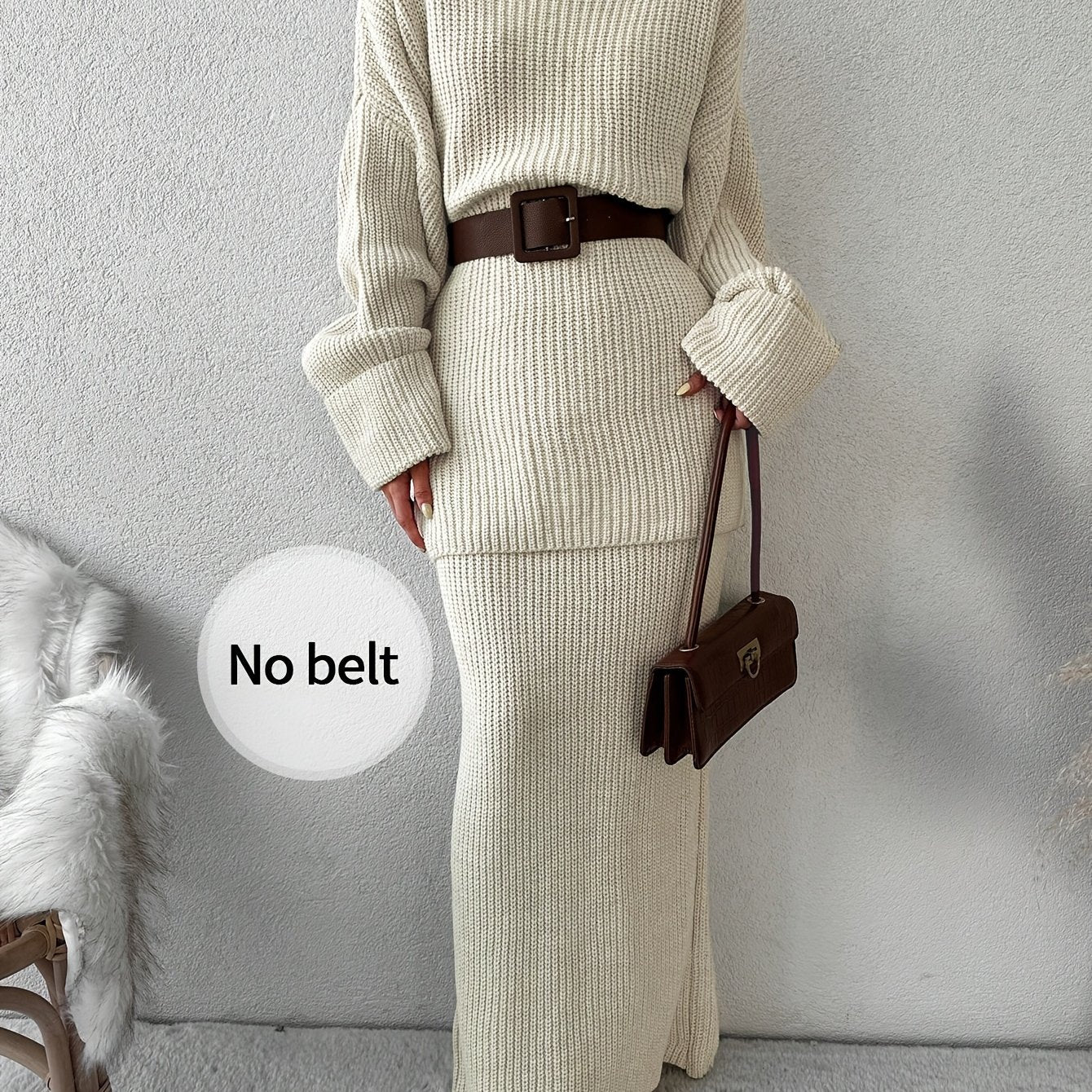 Drop Shoulder Ribbed Crew Neck Sweater Set and Maxi Dress