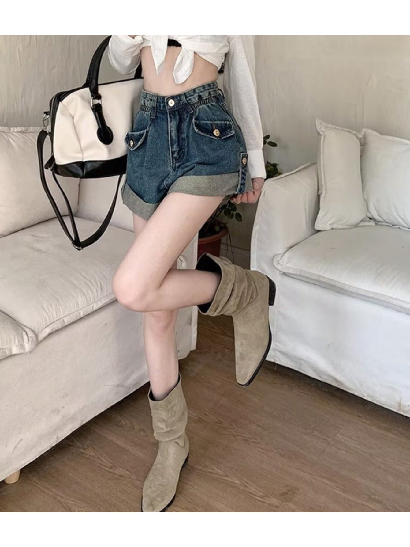 Rolled Hem Denim Shorts