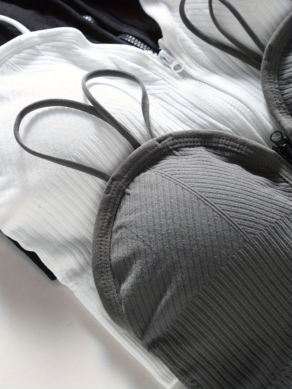 {3pcs} Basic Front-Zip Round Cup Casual Cami Tank Tops