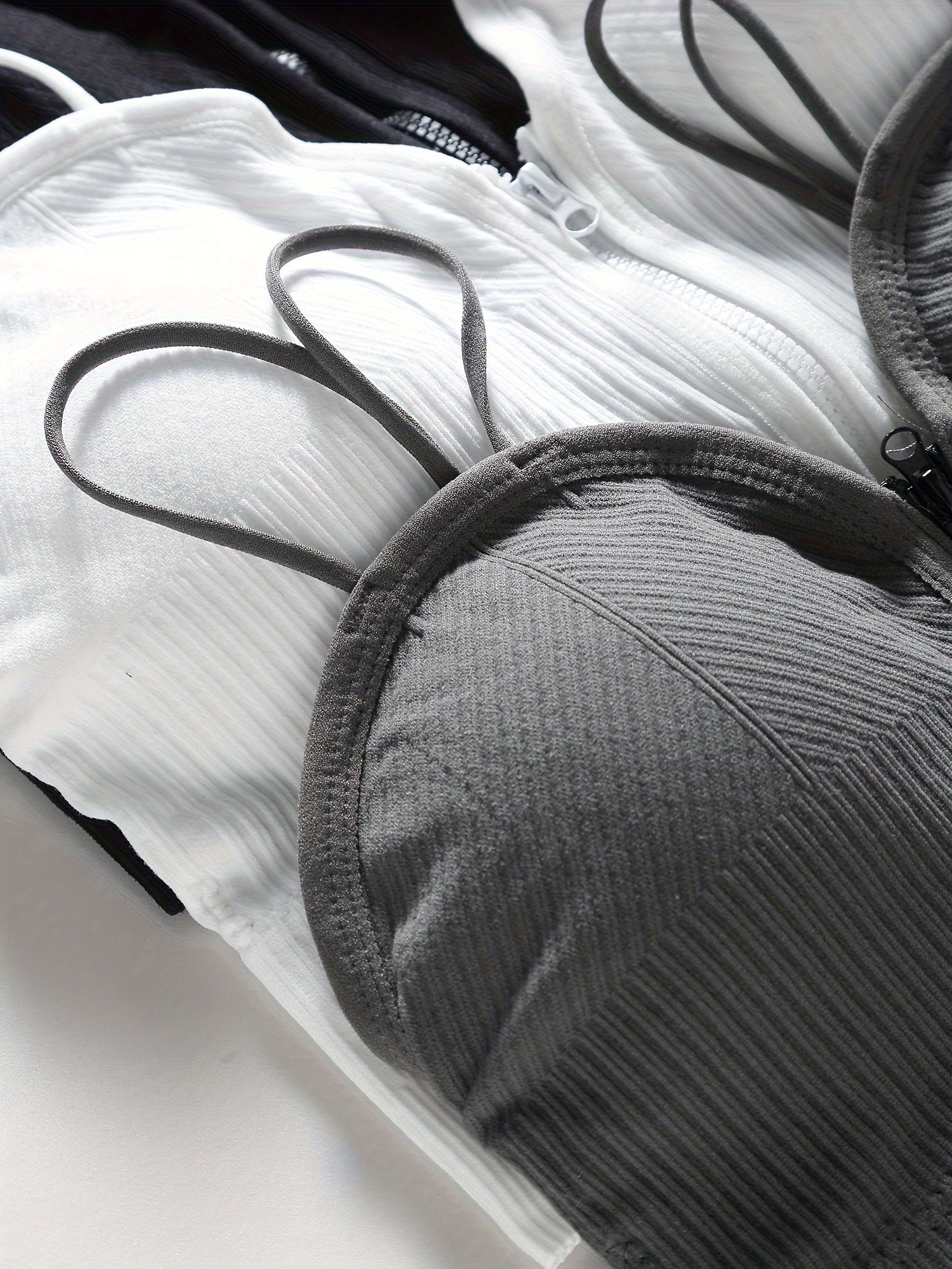 {3pcs} Basic Front-Zip Round Cup Casual Cami Tank Tops