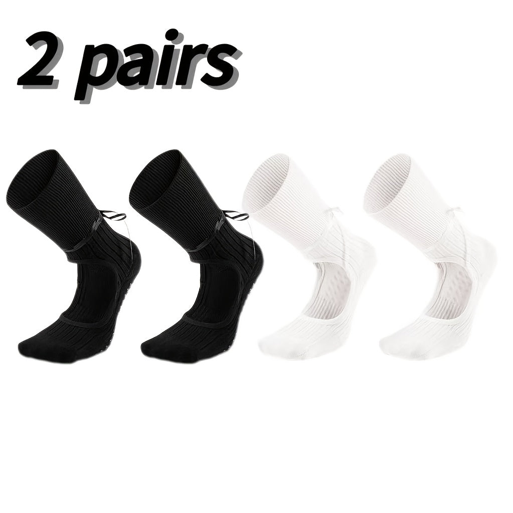 Non-Slip Mid-Calf Socks with Adjustable Strap & Bow Ribbon