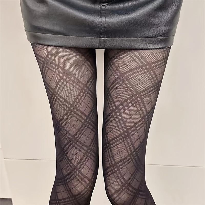 Geometric Diamond Thigh High Stockings