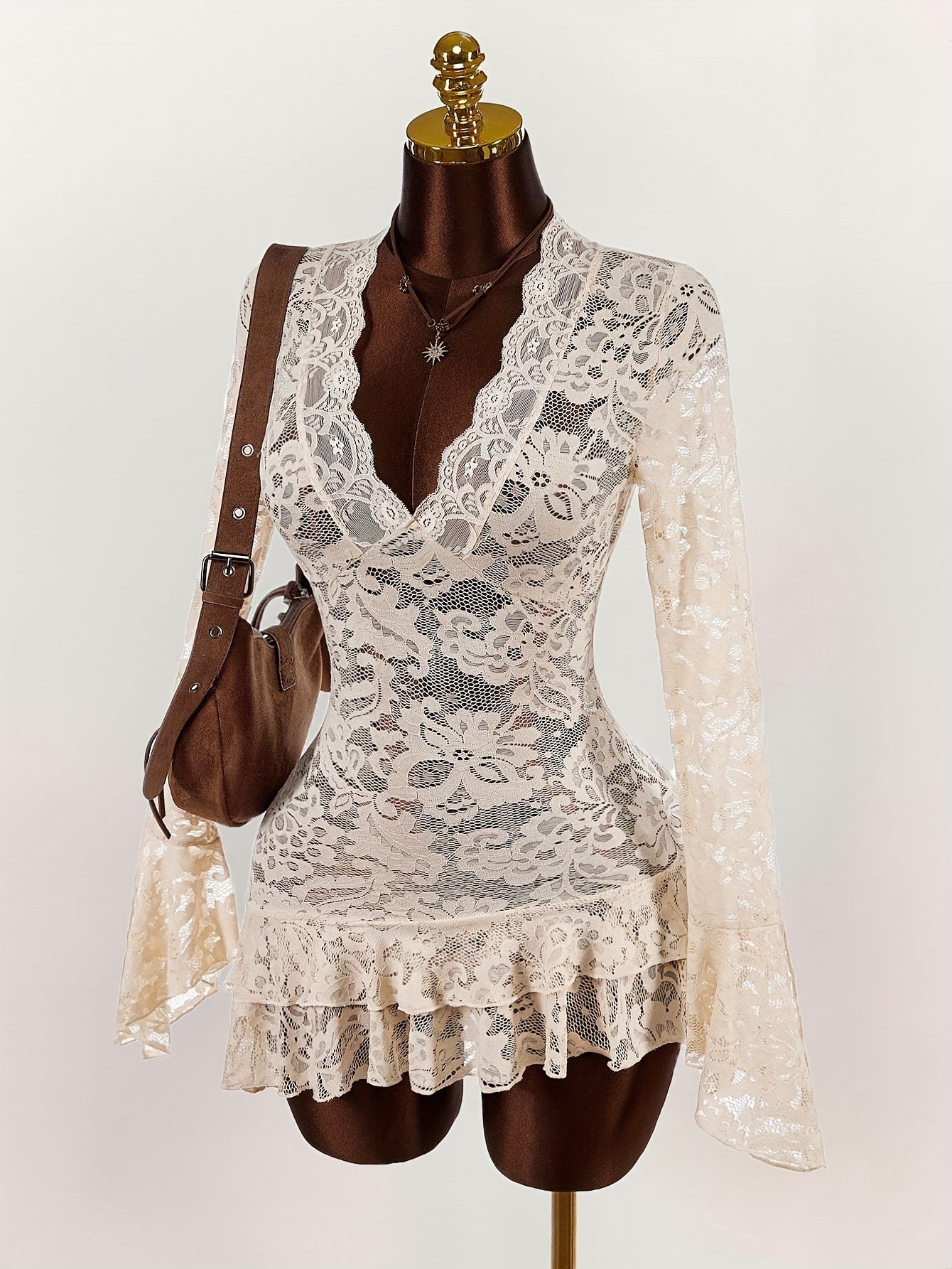 Women'S Bohemian Party & Festival Dress - Sheer V-Neck Mini Dress, Form-Fitting Party Outfit for Nightclub, Beach, Casual Outings - Lightweight Summer Dress for Women, Nightclub Attire, Elegant Design, Delicate Detailing, Boh