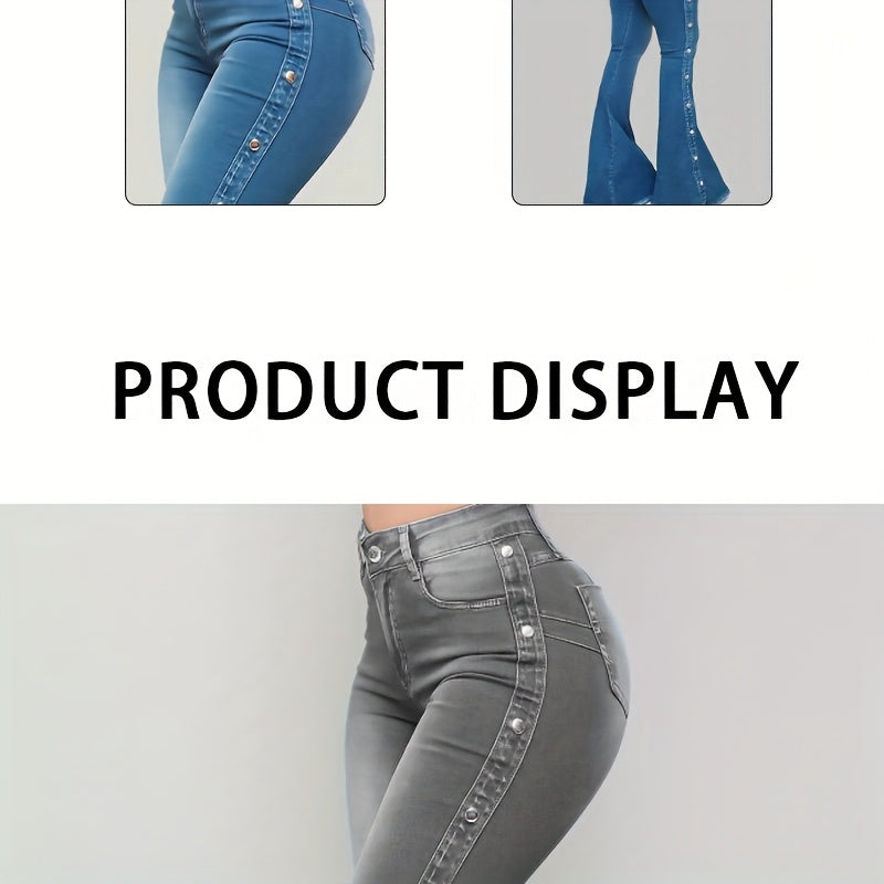 's Plus Size High-Waisted Wide-Leg Flared Bell-Bottom Jeans - Floor-Length Elastic Waist Trousers with Multi-Size Fit (Casual to Formal), All-Season for Commuting, Parties & - Durable Non-Sheer Pants