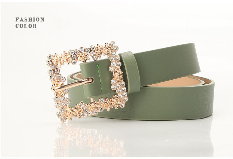 Alloy Rhinestone Pin Buckle Belt