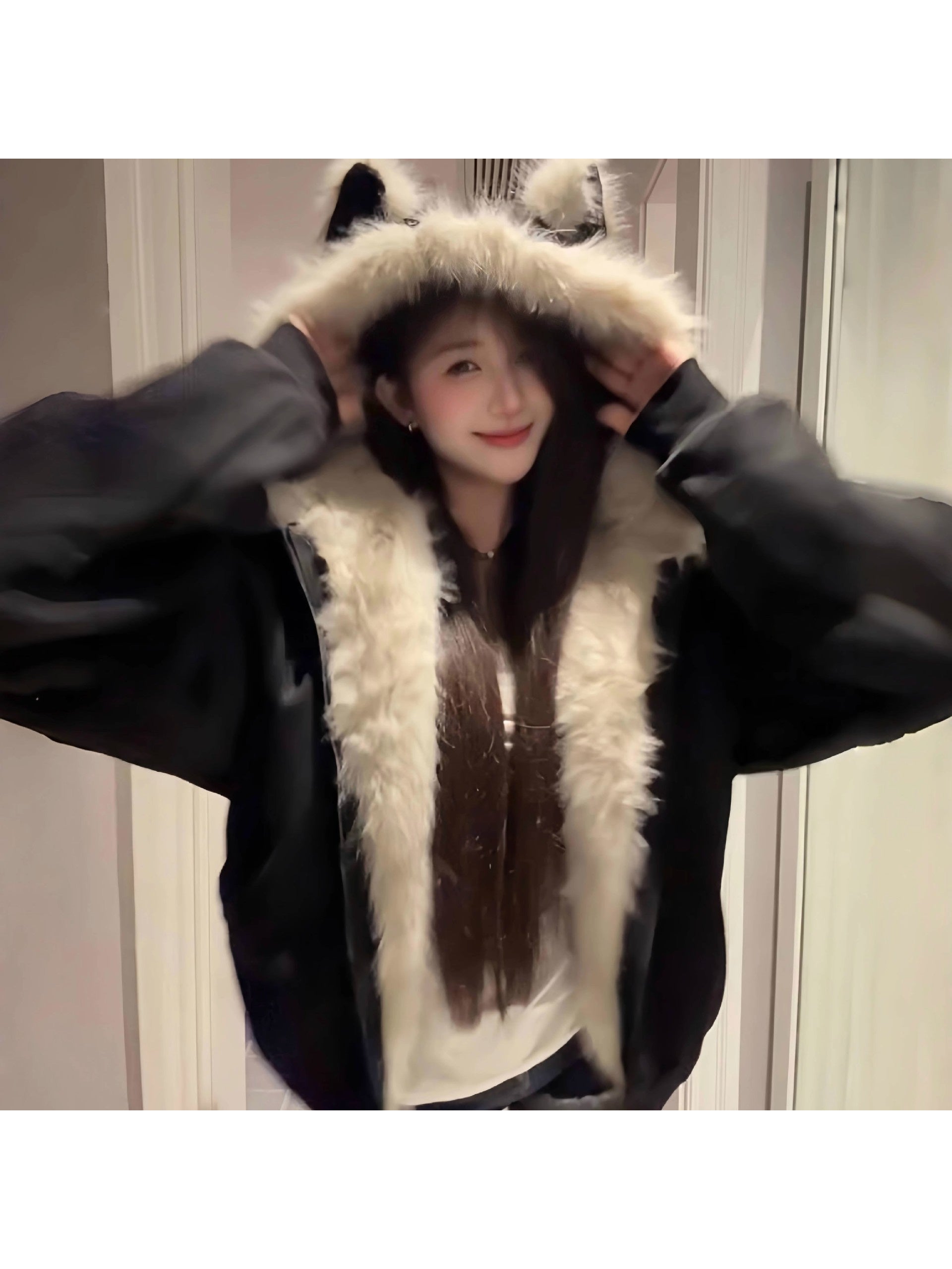 Winter Ear Coat with Black Fur Collar