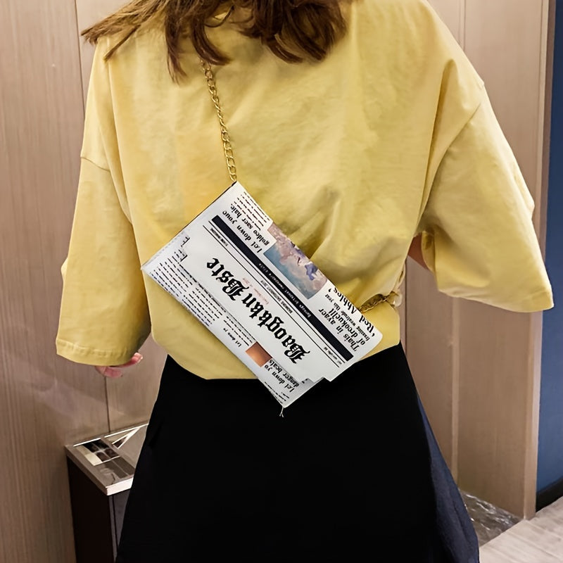 Trendy Chain Crossbody Newspaper Clutch Bag - Women's Envelope Flap Purse For Party Prom