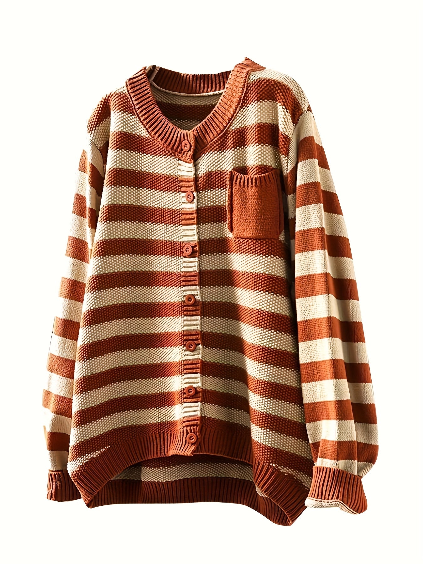 Retro Art Contrast Stripe Small Pocket Cardigan Sweater