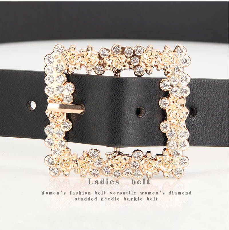 Alloy Rhinestone Pin Buckle Belt