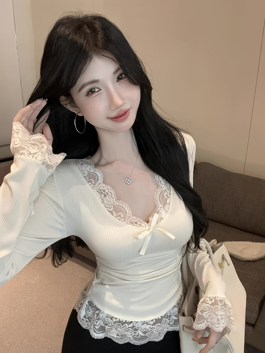 Lace Trim Long Sleeve T-Shirt