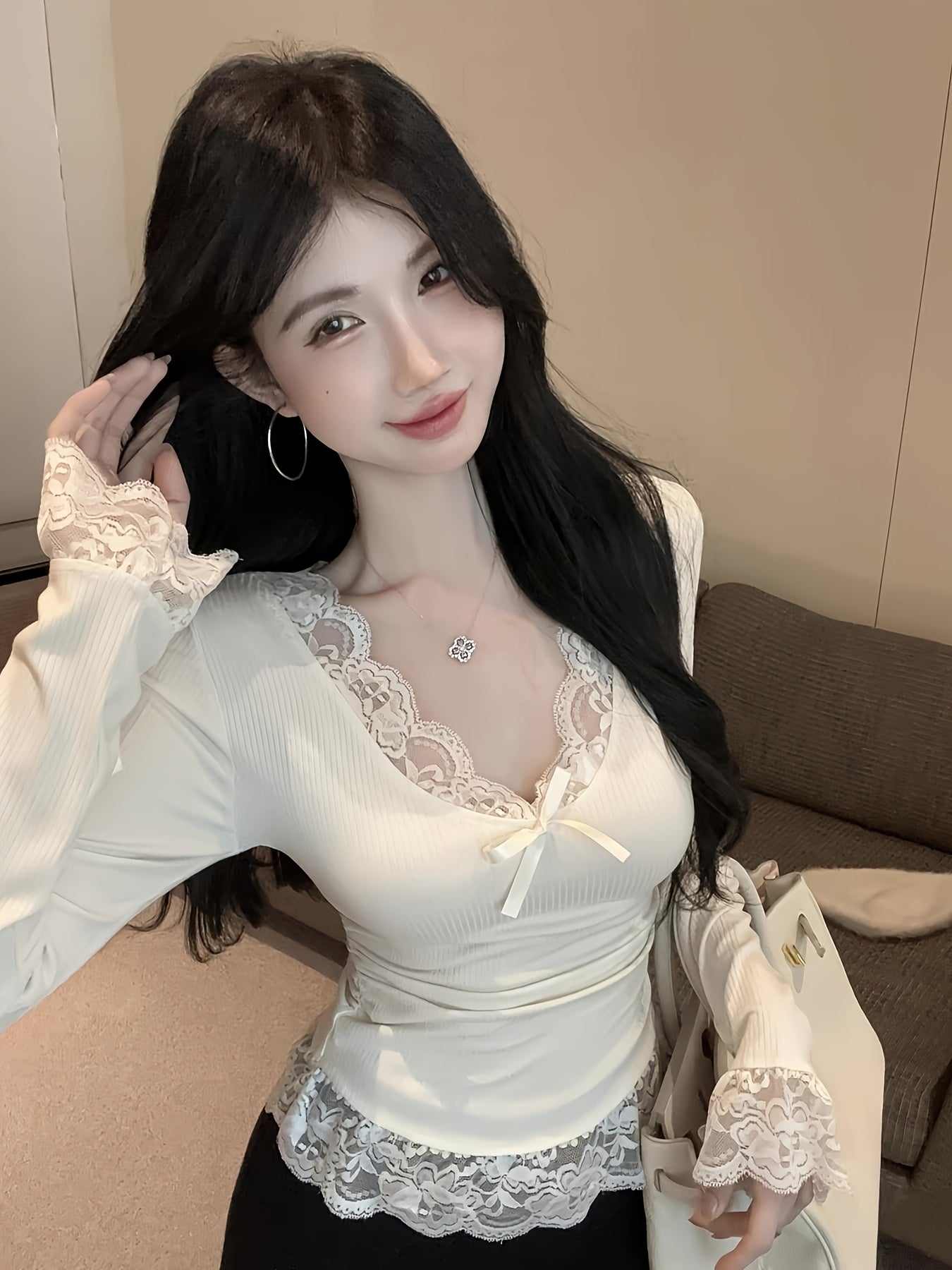 Lace Trim Long Sleeve T-Shirt