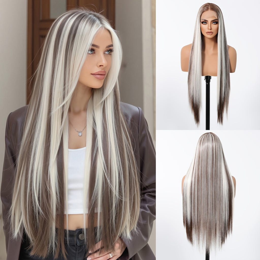 Gradient Blonde Straight Hair Wig Mixed With Brown And Golden Lace Wig