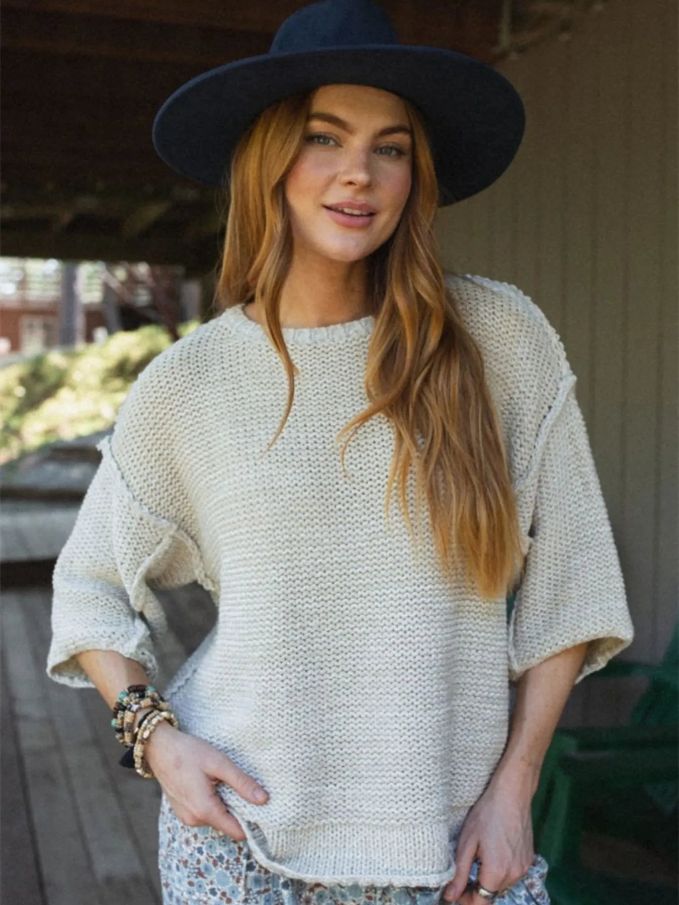 Round Neck Oversized Knit Top with Relaxed Fit