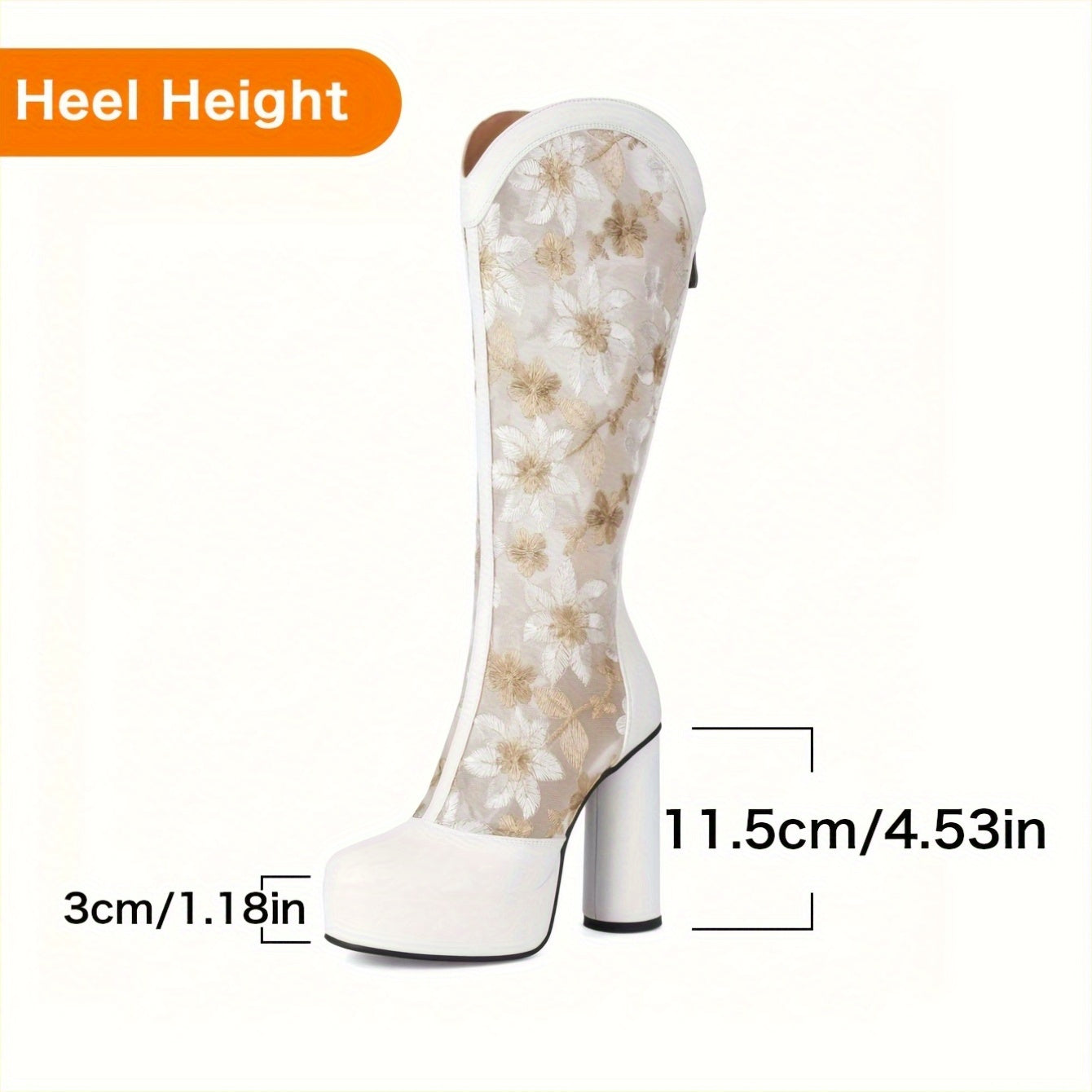 Lace Mesh Embroidered Mid-Calf Boots