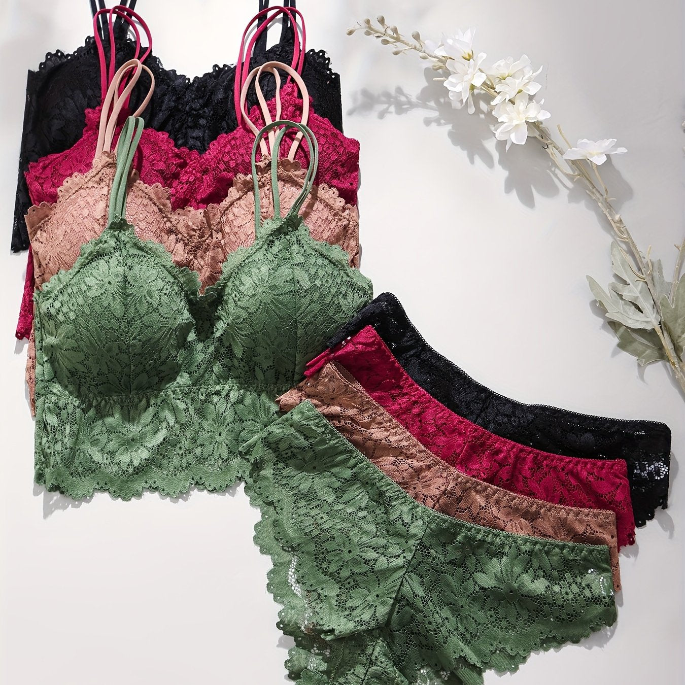 {4 Sets} Lace Bra & Panty Set