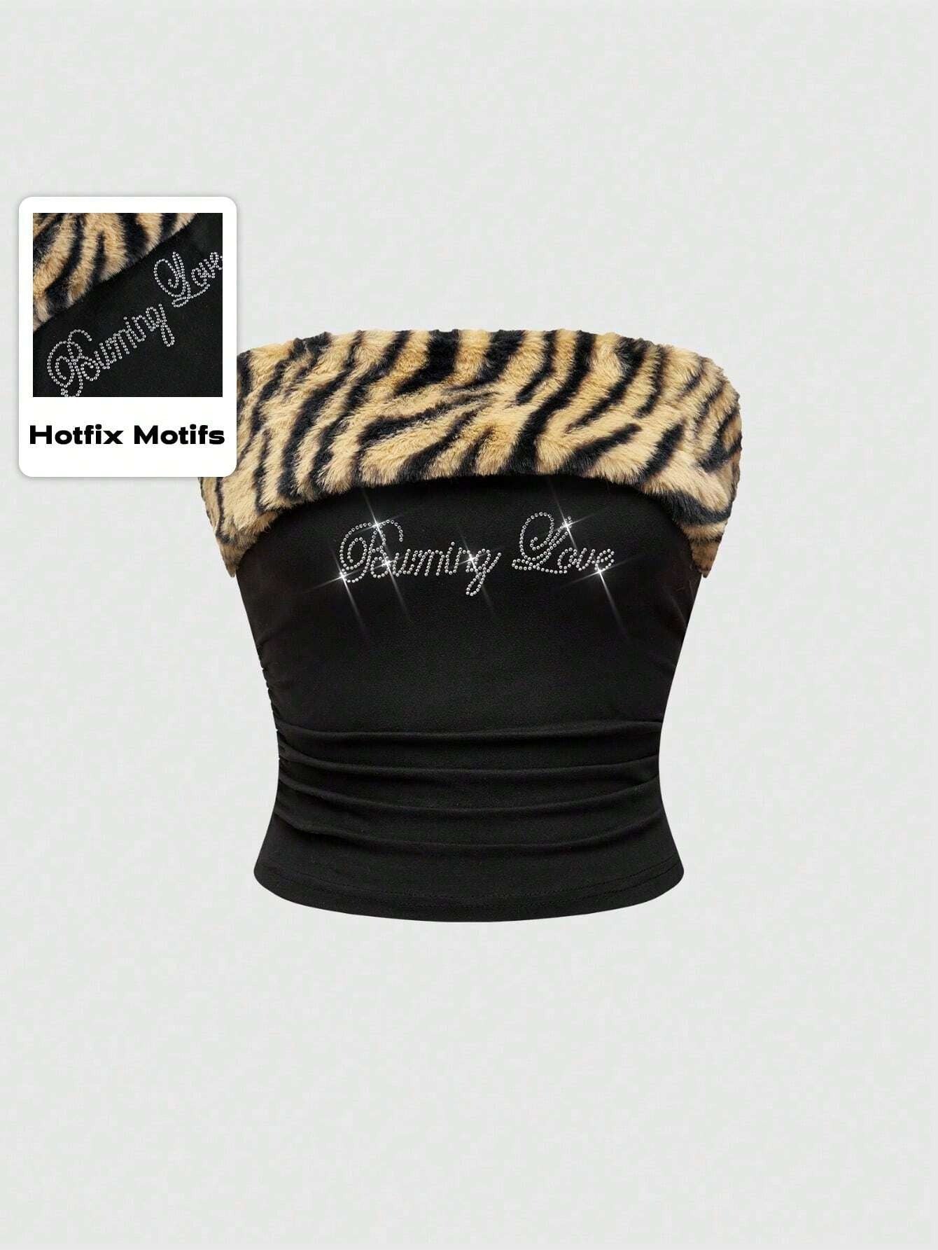 "Burning Love" Tiger Fur & Rhinestone Tube Top