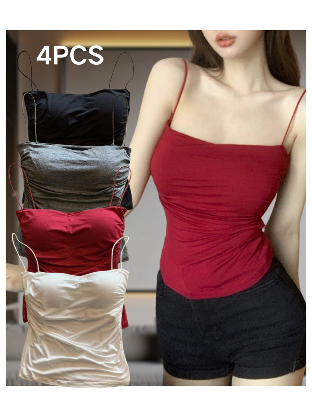 {4pcs} Elegant Spaghetti Strap Camisole Set