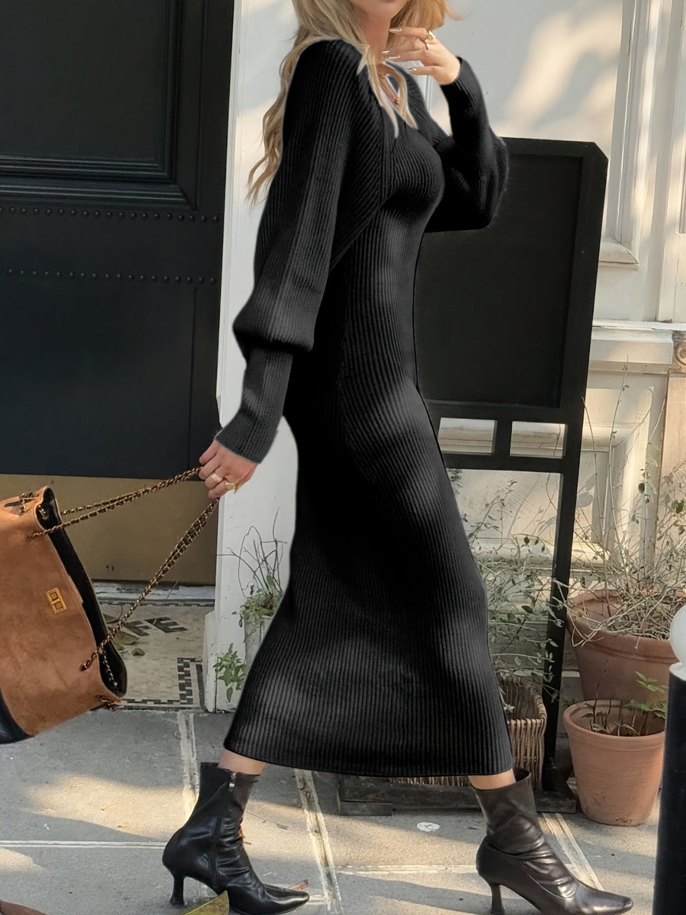 Women's Elegant V-Neck Maxi Dress - Winter Long Dress with V-Neck Bodice & Slim-Fit, Machine Washable Solid Color Dress for Weddings, Parties, - Versatile Fall Winter Wedding Guest Gown (LL168) - Non- Dress, No Bulk