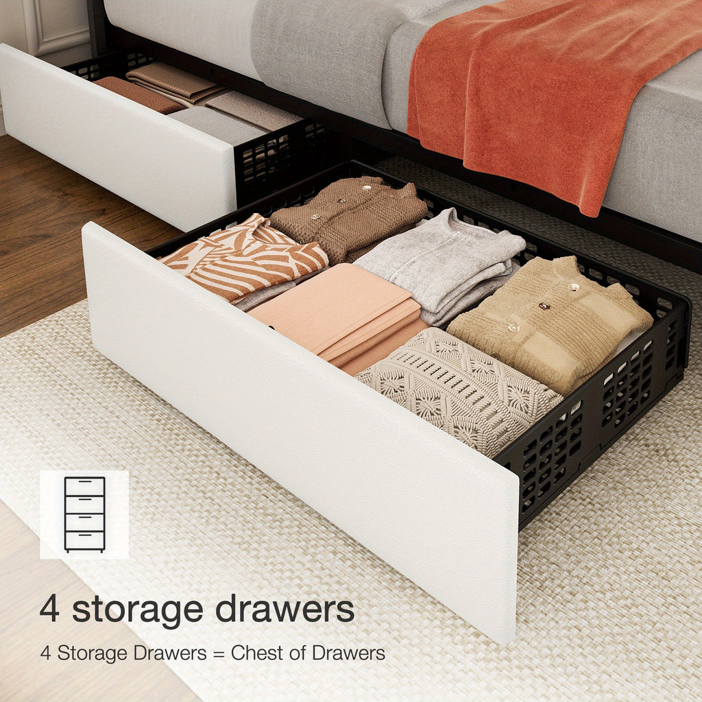 Queen Bed Frame with Storage Drawers