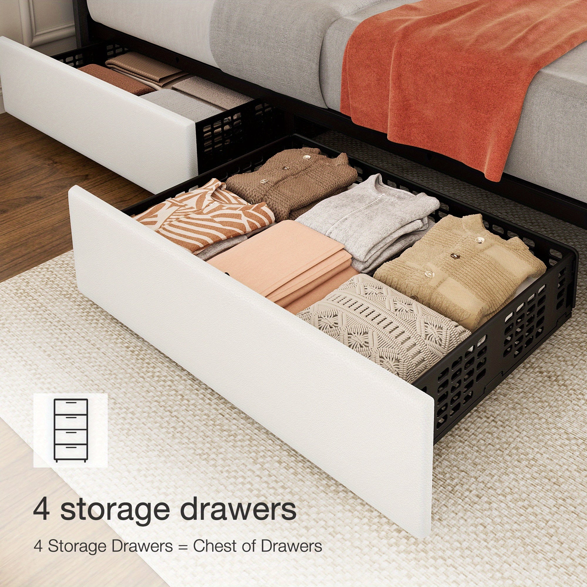 Queen Bed Frame with Storage Drawers