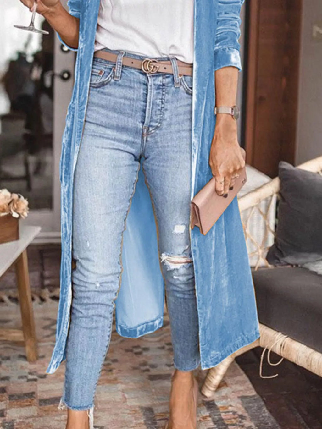 Open Front Long Sleeve Longline Cardigan