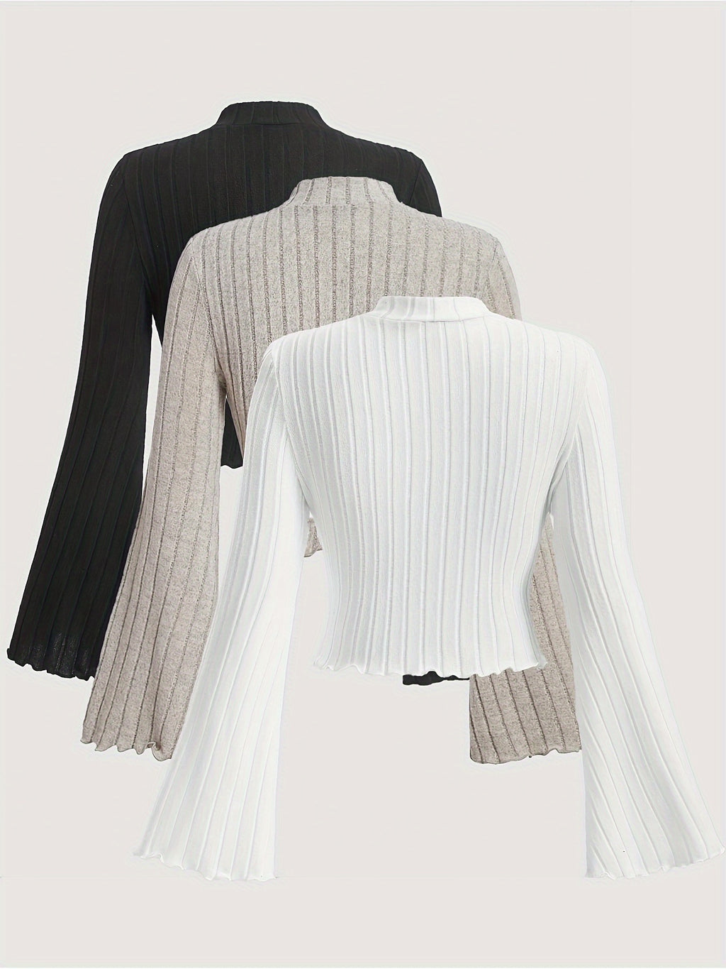 Elegant Crew Neck Long Sleeve T-Shirts {3pcs}