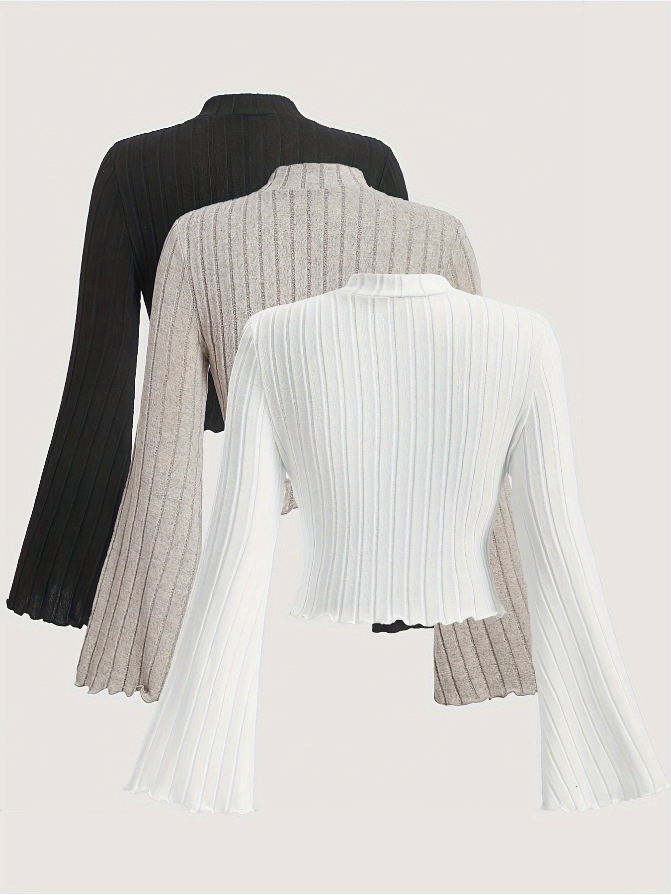 Elegant Crew Neck Long Sleeve T-Shirts {3pcs}