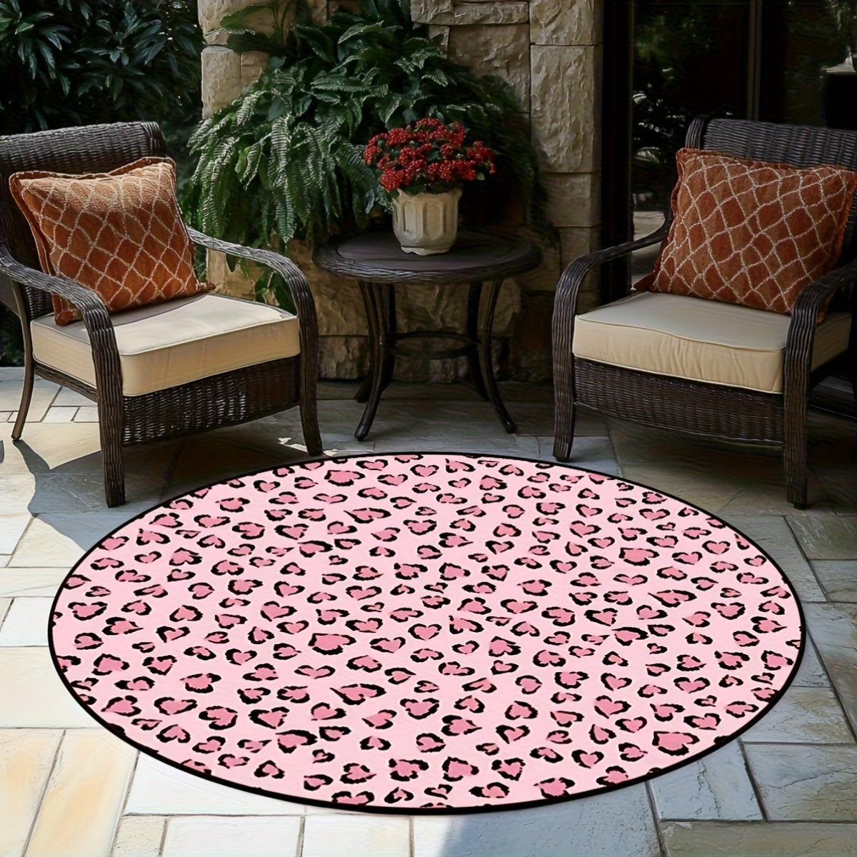Pink Leopard Print Round Mat