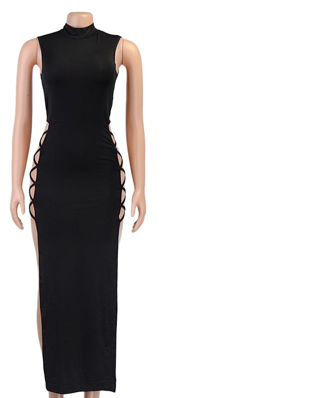 Solid Sleeveless Hollow Out Dress