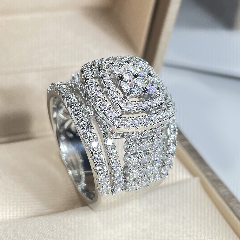 925 Sterling Silver Square Cubic 5A Zirconia Wedding Ring Set