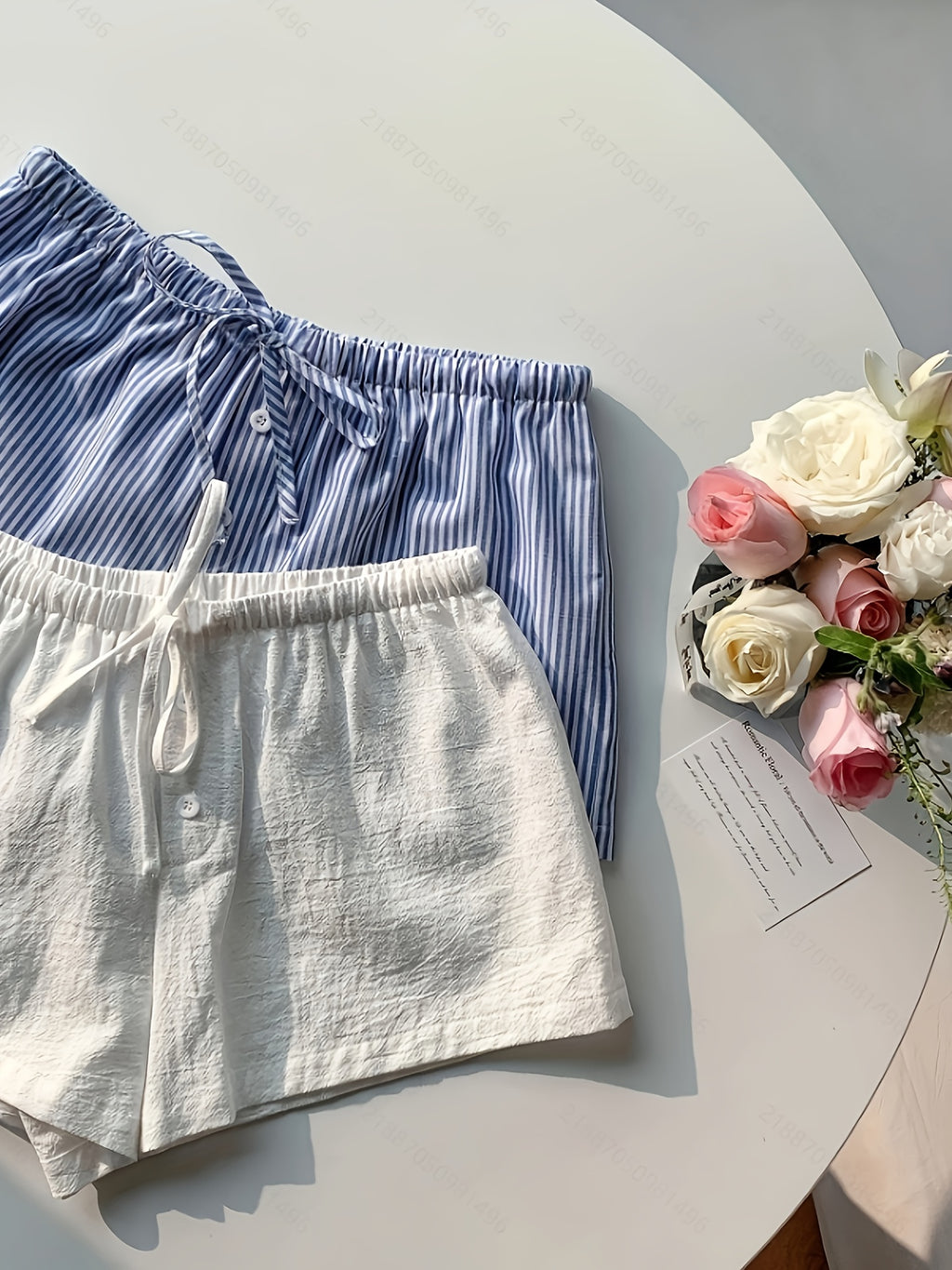 Drawstring Striped and Solid Color Shorts {2pcs}