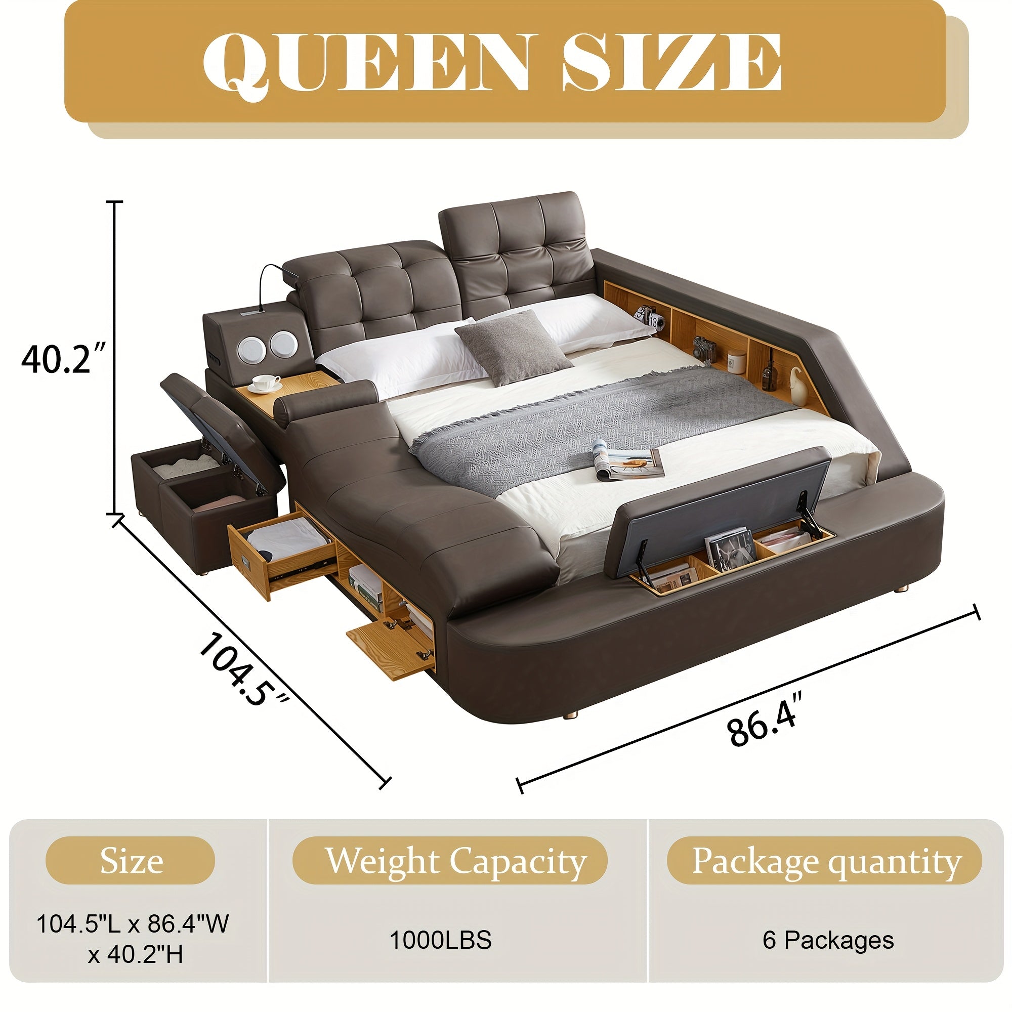 Multifunctional Large Bed Frame
