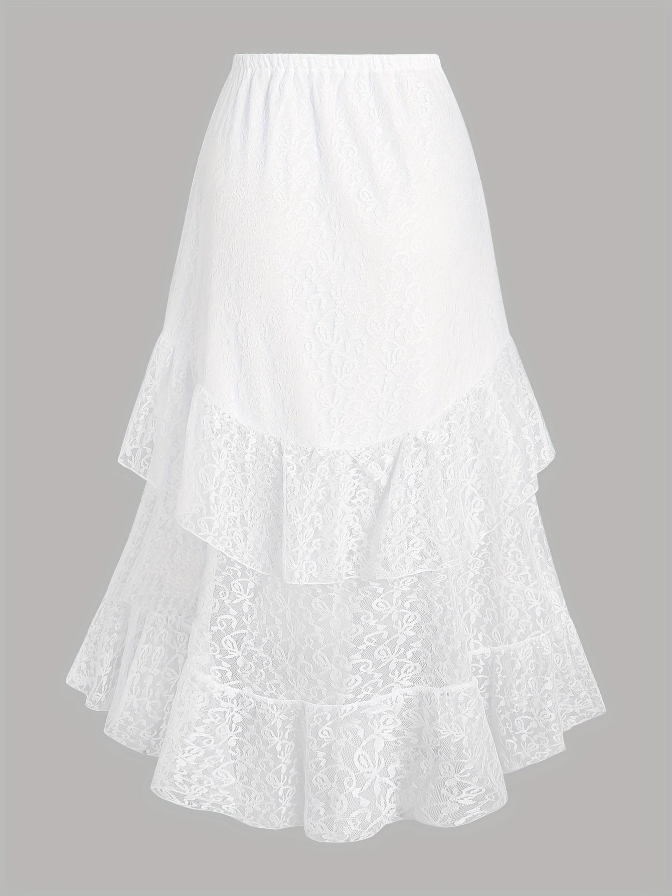 Women'S Elegant Solid Color Lace Pleated Skirt - Y2K Style, Contrast Lace Detail, Summer Fashion, Pleated Skirt | Lace Skirt | Ruffled Hem Skirt, Lace Skirt