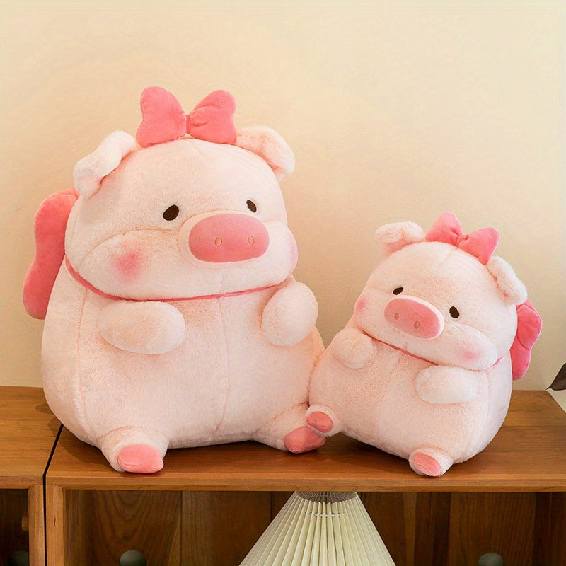 Cute Pink Pig Plush Toy with Red Bow