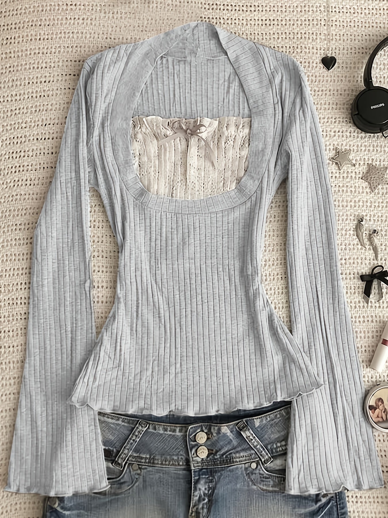 Long Sleeve T-Shirt with Ribbed Detail